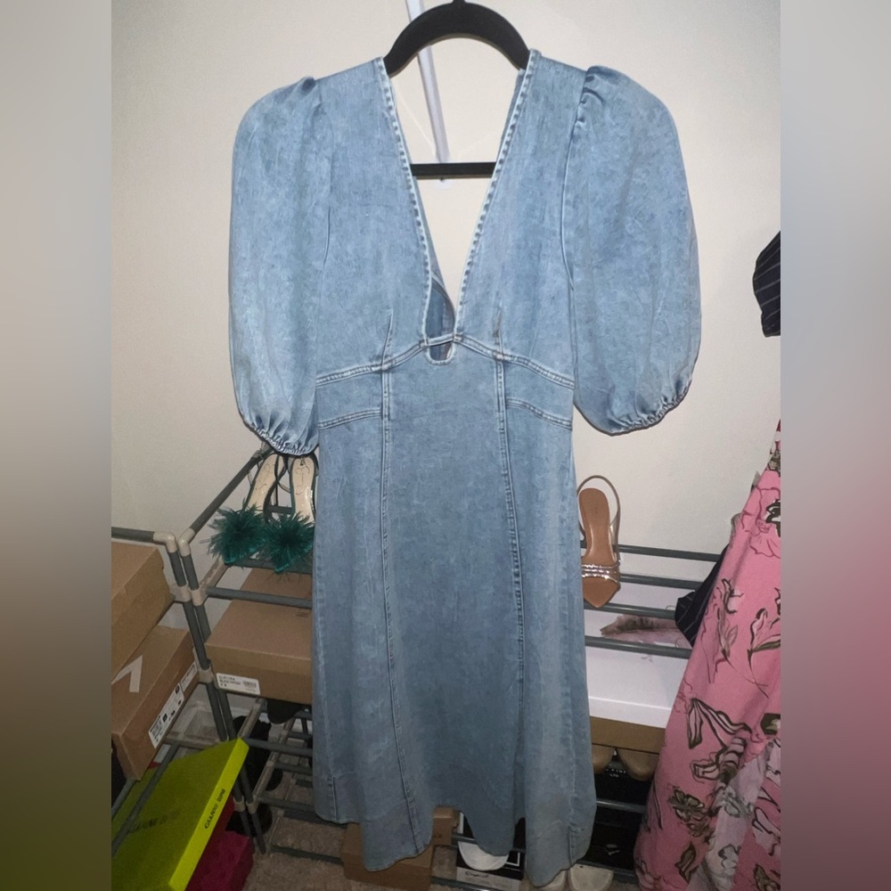 Denim puff sleeve dress size Small